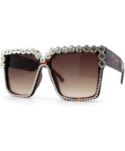 Womens Heavy Bejeweled Rhinestone Square Horn Rectangle Sunglasses Tortoise Brown $10.17 Rectangular