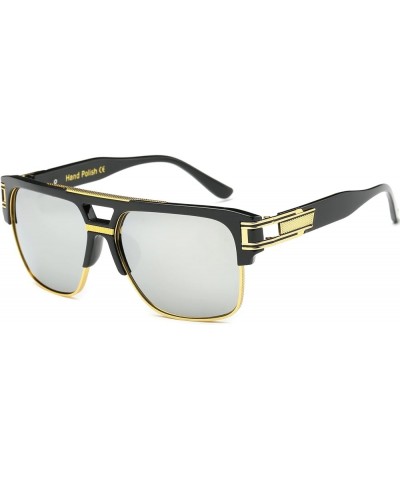 Square Aviator Large Fashion Sunglasses For Men Women Goggle Alloy Frame Glasses Black/Silver Mirror(2) $10.61 Rimless