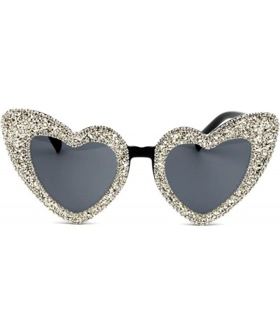 Cute Women Heart Sparkling Sunglasses Fashion Shiny Bling Diamond Rhinestone black cat eye Sunglasses Black White $13.81 Desi...