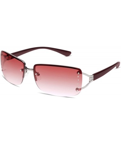 Stylish Rimless Frameless Rectangle Sunglasses for Women Red Frame/Gradient Pink Lens $11.79 Rimless