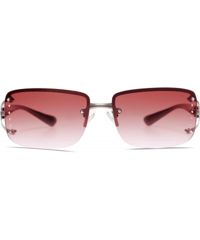 Stylish Rimless Frameless Rectangle Sunglasses for Women Red Frame/Gradient Pink Lens $11.79 Rimless