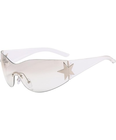 Fashion Men Women Star Wrap Around Sunglasses Cycling Rimless Futuristic Sunglasses And Glasses White $9.91 Sport