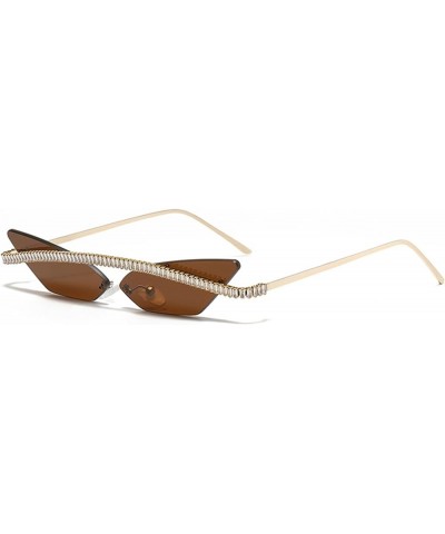 Fashion Diamond Cat Eye Sunglasses for Women Rimless Rhinestone Sun Glasses Triangle Vintage bling Eyewear Brown $11.39 Rimless
