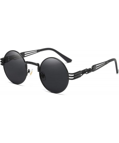 Round Sunglasses Black Steampunk Glasses Gold Metal Frame Mirror Lens Sunglasses Black Lens/Black Frame $10.41 Round