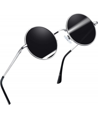 Hippie Round Sunglasses for Women Men Circle Sun Glasses UV400 Protection A05-polarized Silver Black Multicolored $6.75 Round