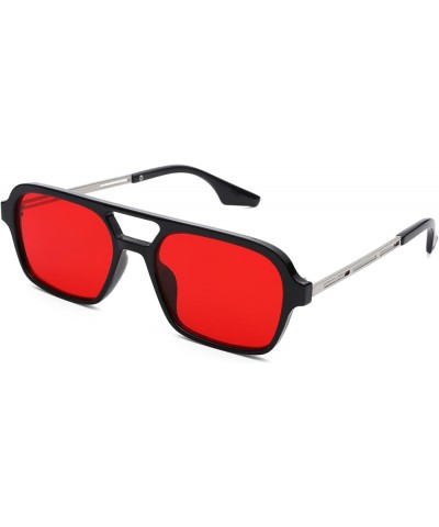Vintage 70s Flat Pilot Aviator Sunglasses for Women Men, Small Frame Rectangular Glasses UV400 Protection Shades A9-black Fra...