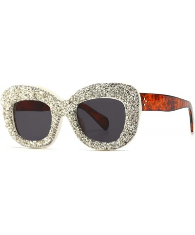 2023 Retro Rhinestones Sunglasses for Women Men Eyeglasses Frame Shades Sun Glasses UV400 Beige Leopard-grey $10.28 Designer