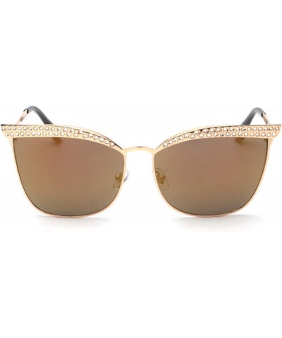 I'M KING Luxury Rhinestone Jewel Sunglasses Golden Brow Lash Cat Eye Eyewear Gold Gold $18.17 Cat Eye