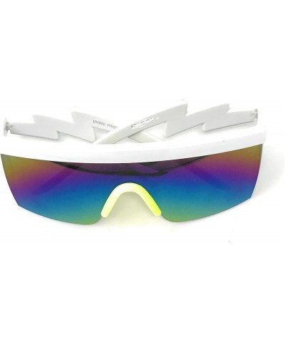 Retro Rainbow Mirrored Lens ZigZag Sunglasses 80's Neon Semi Rimless Style Yellow $8.37 Designer