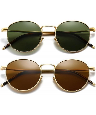Ponderable Metal Round Sunglasses for Men Women Classic Vintage Polarized Circle Sun Glasses 2 Pack (Polarized):gold/Green+go...