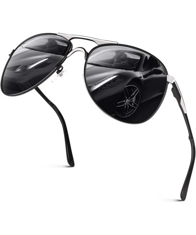 Classic Military Style Pilot Polarized Sunglasses Spring Hinges Al-Mg for mens womens MOS1 F Black Frame/Black Lens Model F (...