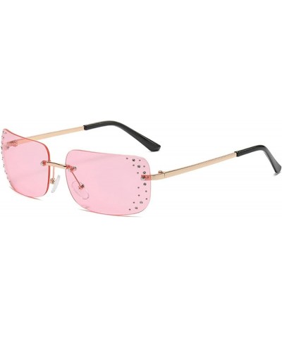 2022 Vintage Rimless Sunglasses Women Rectangle Frameless Rhinestones Square Sun Glasses Men Pink $10.45 Sport