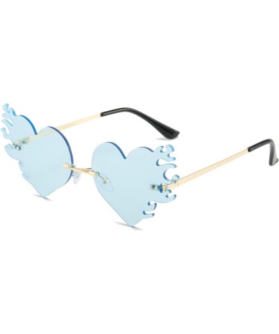 Novelty Love Heart Flame Shape Sunglasses Personalized Rimless Irregular Fire Design Eyeglasses For Men Women Shades blue $10...