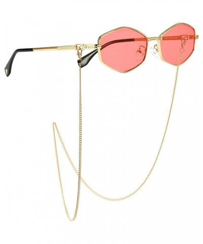 Fashion Vintage Classic Polygon Metal Style Sunglasses With Chain Women Trendy Brand Design Sun Glasses Pink $10.57 Designer