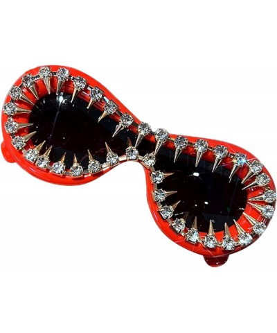 Rivet Punk Oval Sunglasses Women Fashion Diamond Design Shades Eyewear Female Pink Rhinestone bling Sun Glasses Red $9.58 Oval