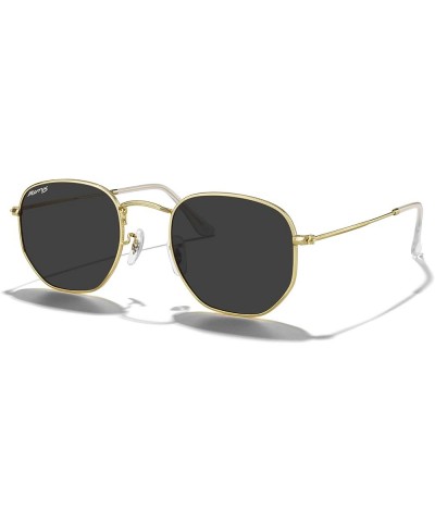 Classic Polarized Sunglasses for Women Men Vintage Polygon Square Shades S6548 Polished Gold Frame/Black Lens $17.66 Round