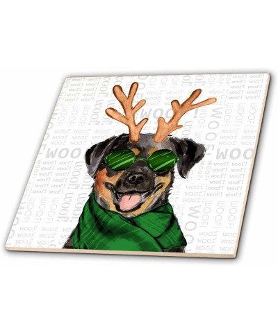 Rottweiler in Antlers Sunglasses and a Winter Scarf for Christmas - Tiles (ct_351734_2) 6-Inch-Glass $15.89 Rectangular