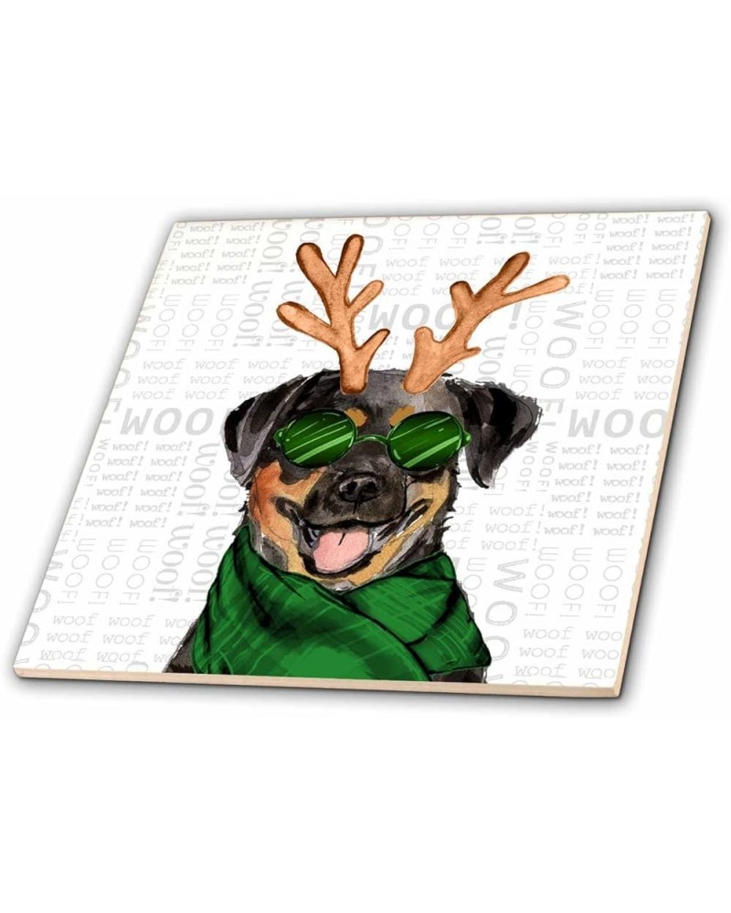 Rottweiler in Antlers Sunglasses and a Winter Scarf for Christmas - Tiles (ct_351734_2) 6-Inch-Glass $15.89 Rectangular