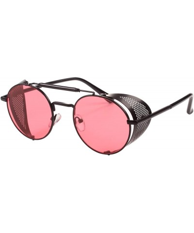 Steampunk Style Round Vintage Polarized Sunglasses Retro Eyewear UV400 Protection Matel Frame Black Red $10.99 Round