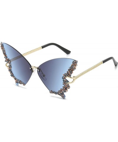 Luxury Diamond Butterfly Sunglasses Women y2k Vintage Rimless Oversized Sun Glasses Ladies Eyewear Grey Blue $10.69 Rimless