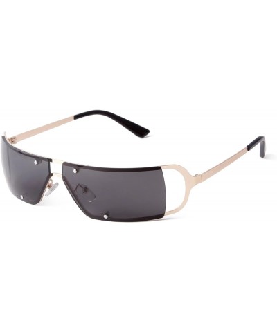 Fashion Metal Frame Hollow out Design Sunglasses Futuristic Frameless Trimmed Sunglasses Grey $10.79 Rimless