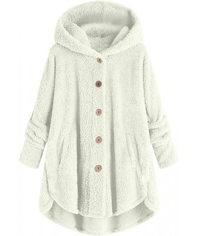 Women's Winter Fuzzy Fleece Jackets Thicken Hooded Shaggy Faux Fur Open Front Trench Coat Outwear with Pockets 2-avrdd-b-beig...