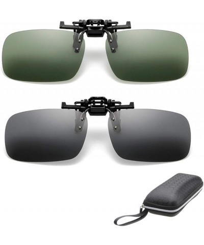 2x Polarized Clip On Sunglasses Flip Up Fit Over Night Vision Glasses Anti Glare Men Women Driving Sports with Box Green+grey...