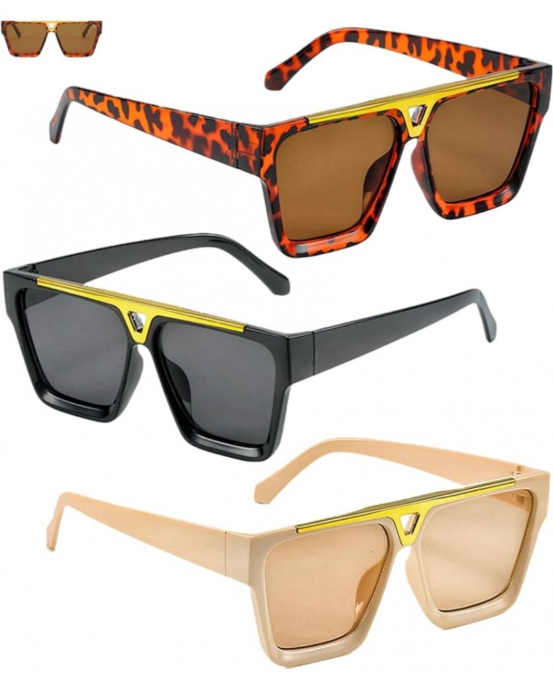 3 Pack Y2K Oversized Large Square Double Bridge Sunglasses for Men Women Fashion Trend UV400 Black Golden $6.95 Square