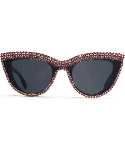Fashion Womens Rhinestone Sunglasses Retro Black Cat Eye Sunglasses Crystal Sparkle For Women with UV protection red $15.46 C...