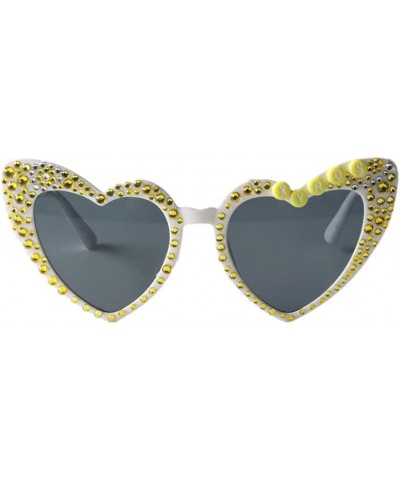 Heart-Shaped Rhinestone Sunglasses for Women - Cute and Stylish Vintage Shades for Summer, Parties, Festivals White $9.45 Des...