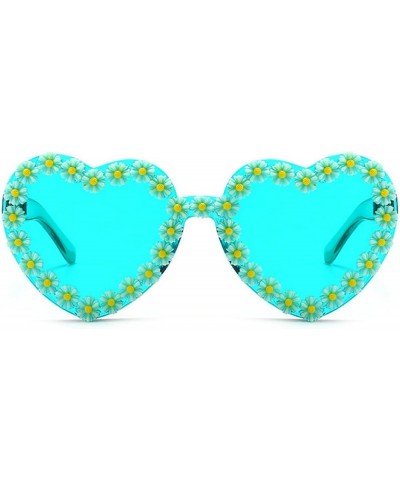 Heart Shape Sunglasses Pink Red Rimless Candy Heart Sunglasses and Flowers Decoration Color Party Sunglasses blue $9.50 Rimless
