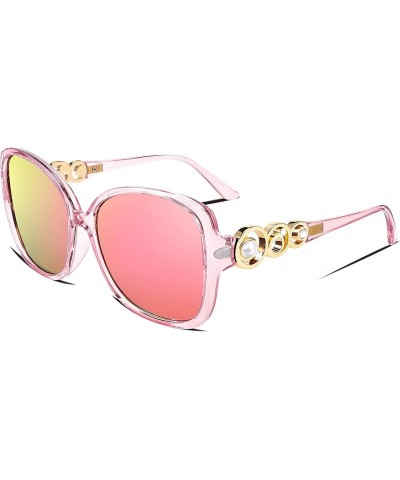 Women's Fashion Sunglasses, Oversized Square Frame with Pearl Sparkling, Polarized UV Protection B2821 Lively Pink $12.64 Ove...