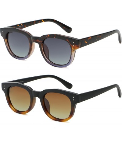 Retro Square Sunglasses for Women Men – Trendy Polarized Sunglasses Fashion Vintage Shades (Black Leopard/Gradient Brown + Le...