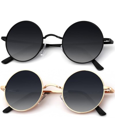 Round Polarized Sunglasses for Men Women Retro Metal Hippie Circle Style Sun Glasses UV Protection B27-black Frame Gradient B...