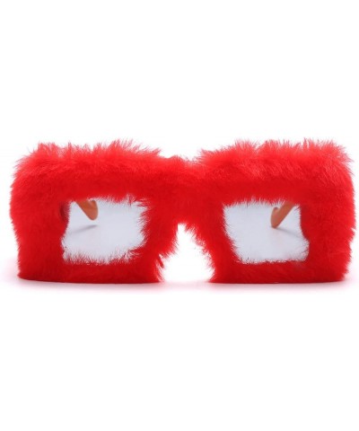 Cute Square Sunglasses Women Men Soft Furry Sun Glasses Ladies UV400 Shades Female Party Eyewear Oversized Mirror red $10.60 ...