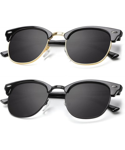 Polarized Sunglasses for Men and Women Semi-Rimless Frame Driving Sun glasses UV Blocking A14-(2 Pack) Glossy Black | Black |...