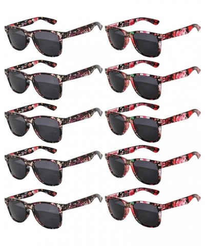 10 Pack Sunglasses for Women & Men, UV Protected Vintage Retro Smoke Lens Sunglasses Bulk, Unisex Rectangle Sunglasses Floral...
