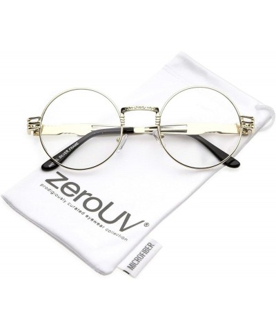Classic Engraved Metal Arm Cutout Clear Flat Lens Round Eyeglasses 53mm Gold / Clear $9.17 Round