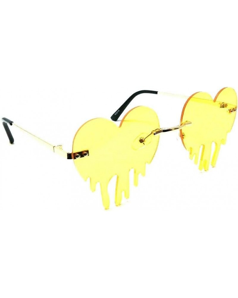 Slim Rimless Heart Shaped Blood Drip Melting Lenses Luxury Sunglasses Black & Gold Frame Yellow Lenses $11.18 Cat Eye